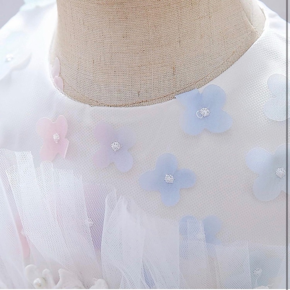 Girls White Flower Tulle Dress-2-3 Years-White-Reedoo Peter - Picture 3 of 8